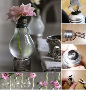maneras creativas de reciclar bombillos - transformado en florero